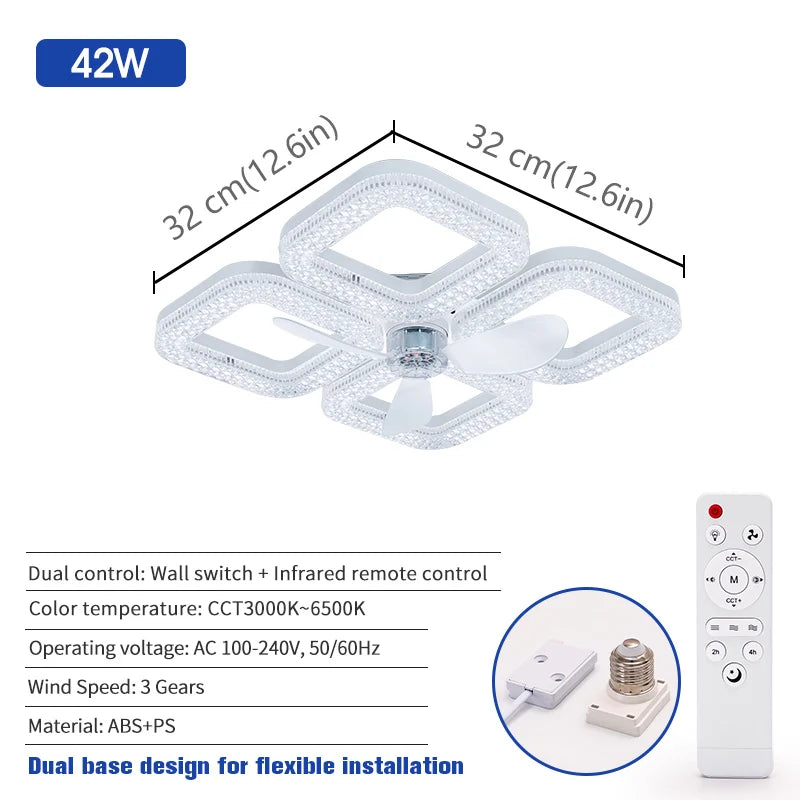 Ventilatore da Soffitto Moderno Silenzioso con Luce, Telecomando, LED Dimmerabile, Lampada Ventilatore in – foto 9