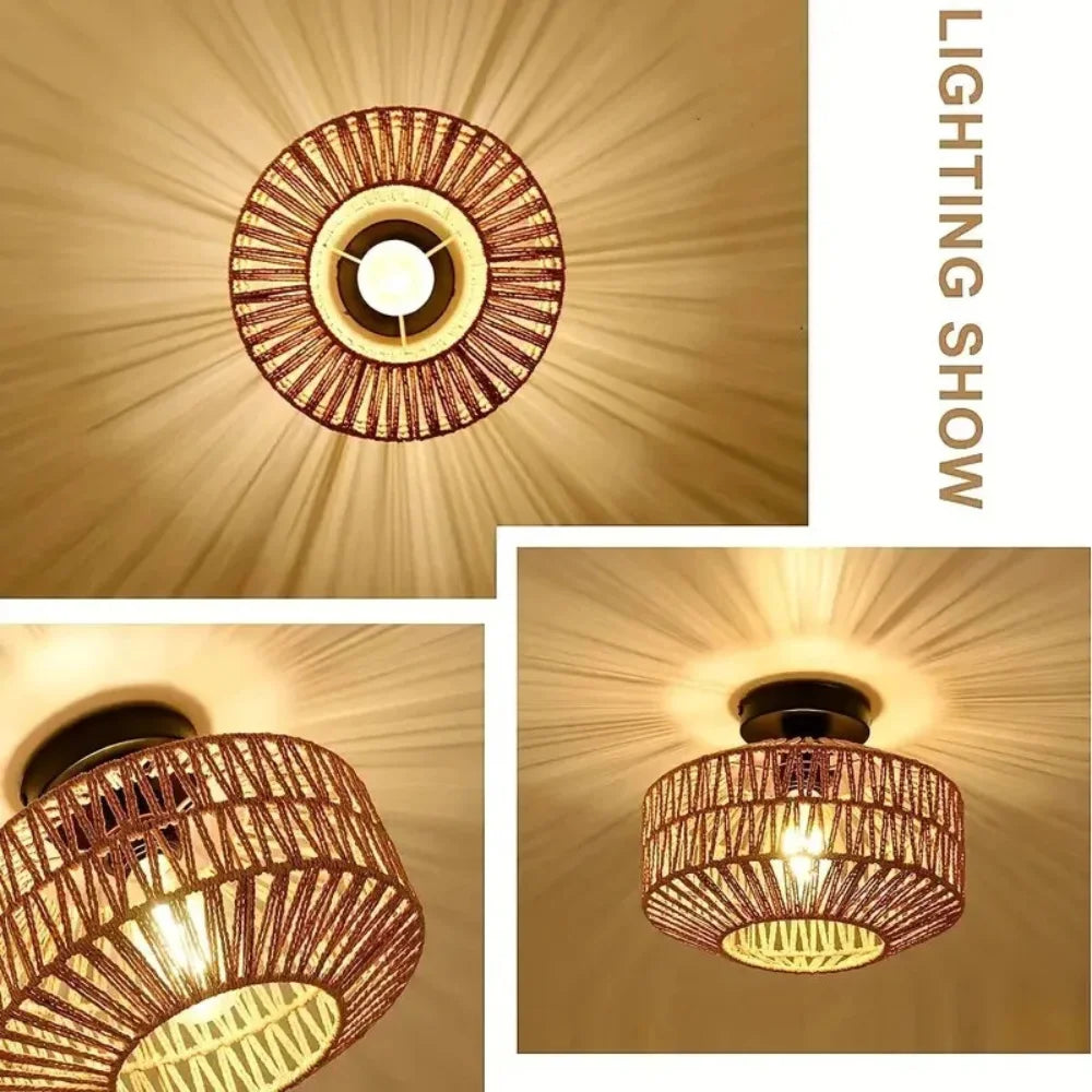 Lampadario in paglia e iuta con struttura in ferro battuto – dettaglio 3