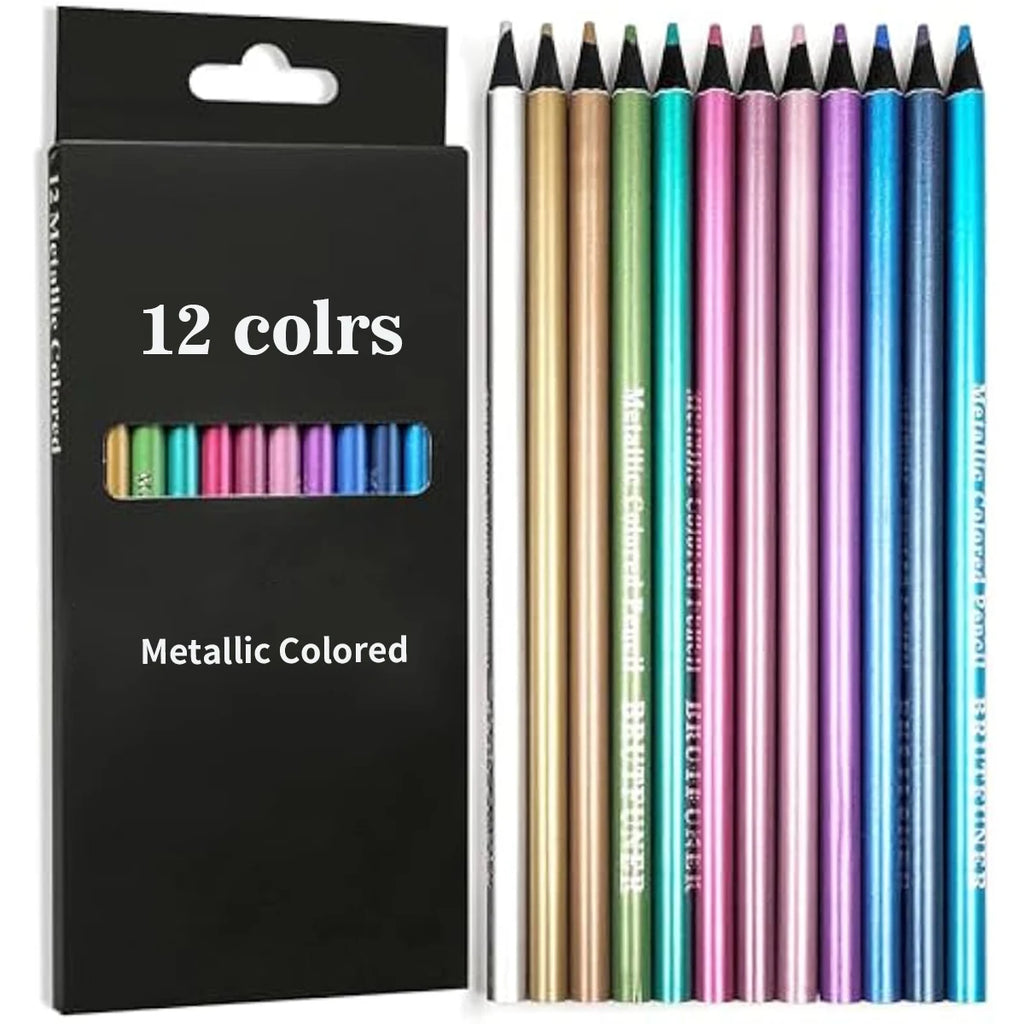 Matite colorate metallizzate, 12 colori con mina morbida 2B – dettaglio 5