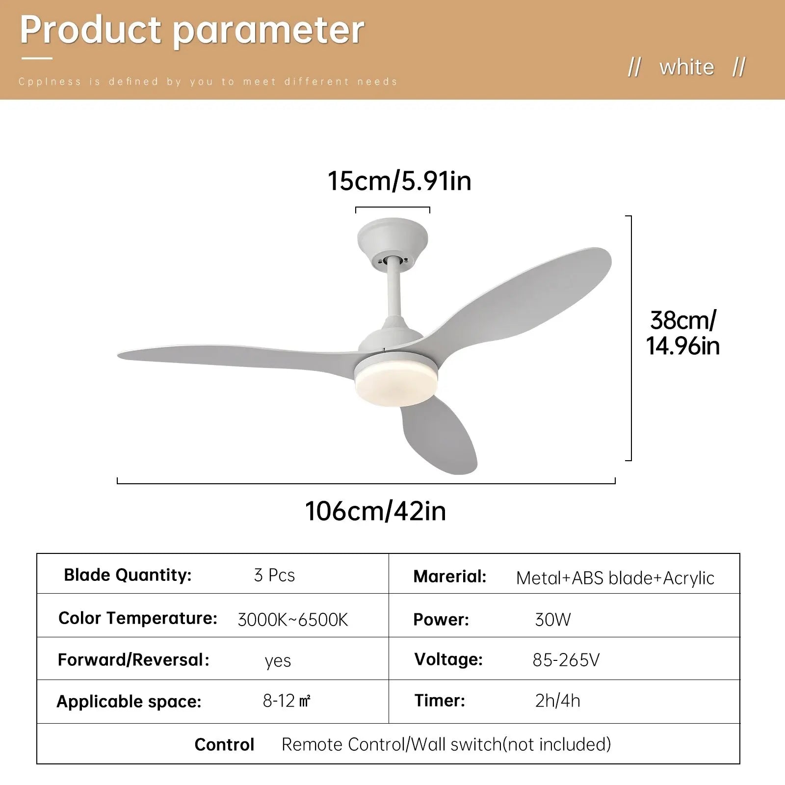 Ventilatore da soffitto con luce, 25/42/52 pollici, a basso profilo, con telecomando, per interni ed esterni – foto 8