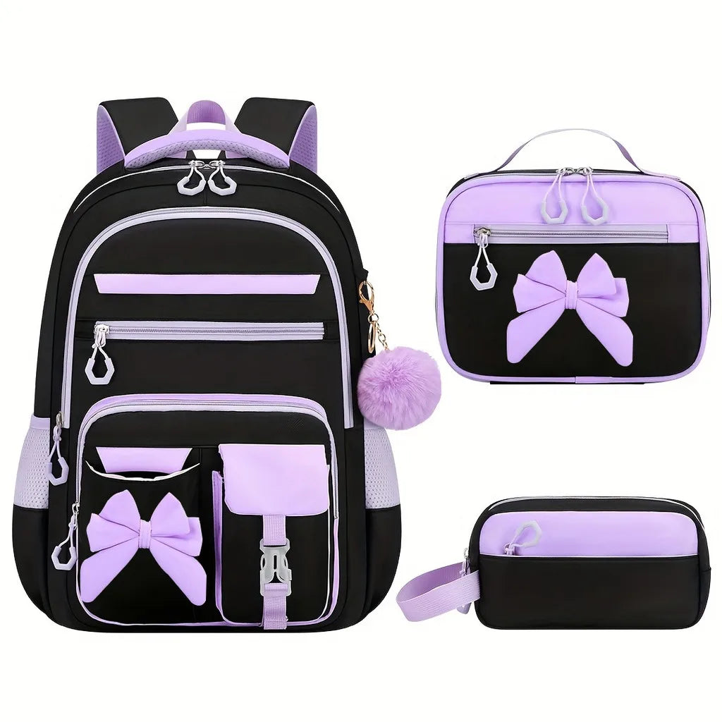 Zaino scolastico da bambina con fiocco e tasche multiple – foto 5