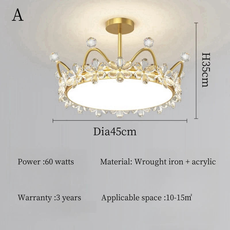 Lampadario a soffitto moderno a LED con corona di cristallo Luci per bambini Camera da letto per ragazze Studio Soggiorno Lampada a sospensione per camera dei bambini Decorazione della casa