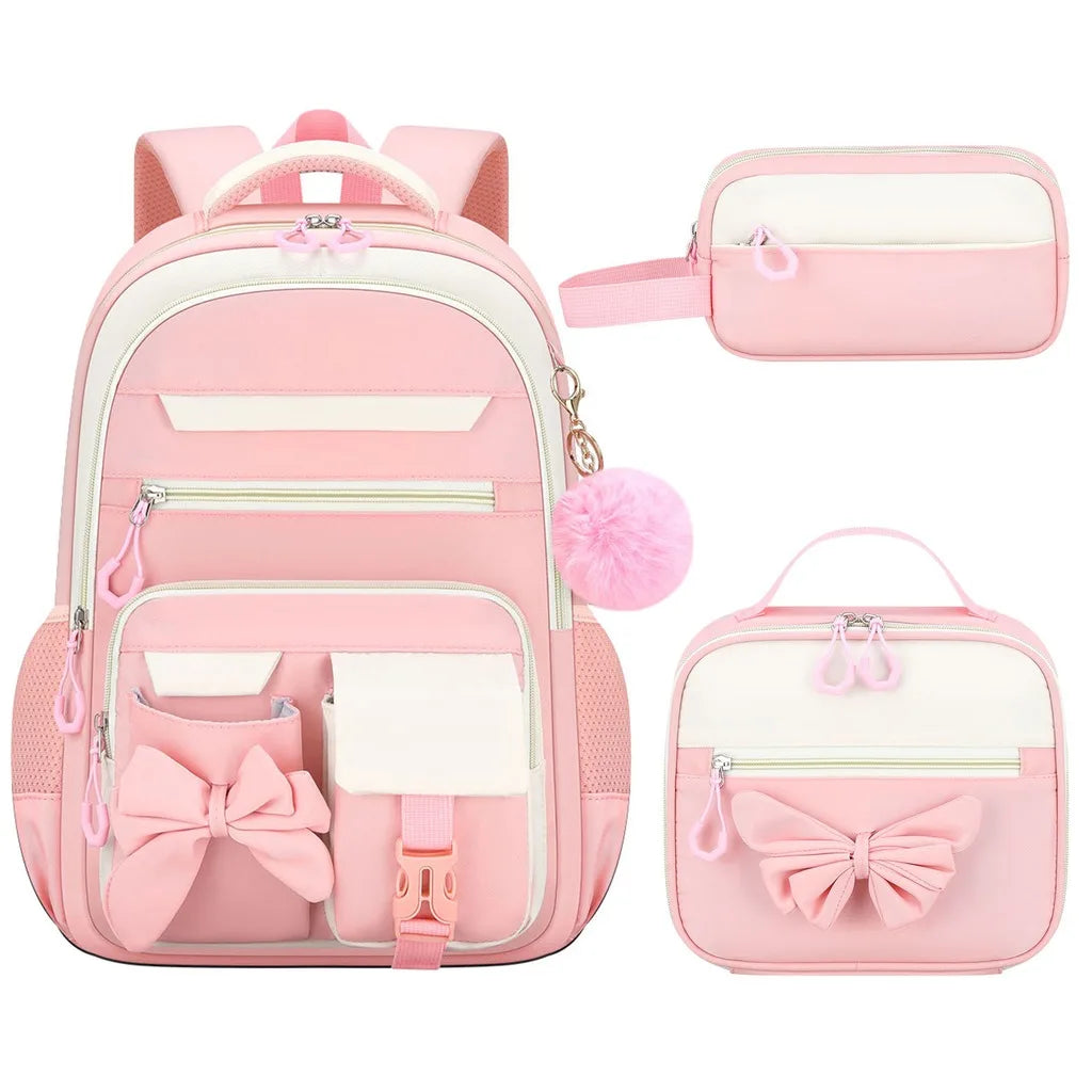 Zaino scolastico da bambina con fiocco e tasche multiple – foto 19