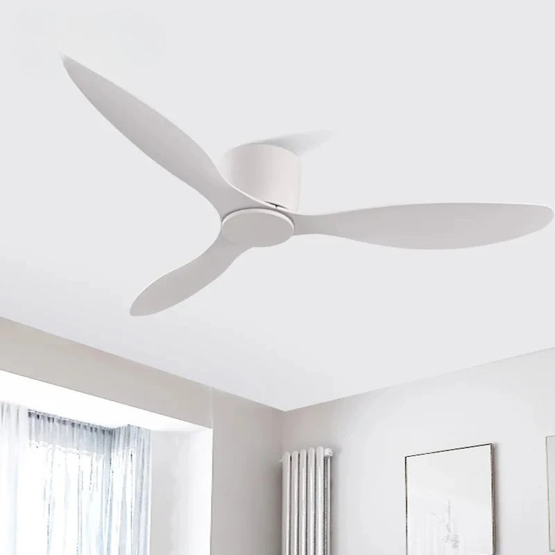 Ventilatore da soffitto moderno senza luci, motore DC, per soffitti bassi, con telecomando, ventilatore