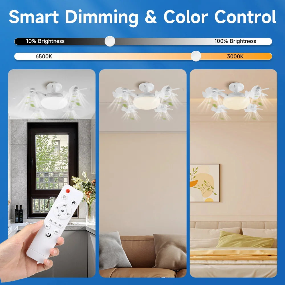 Nuova Lampada Ventilatore da Soffitto E27 2026 con Telecomando 110V 220V 3 Colori Regolabili Moderna per Casa – foto 4
