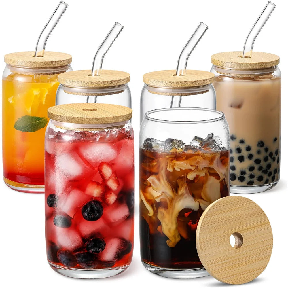 Bicchiere in vetro 350 o 550 ml con coperchio in bambù