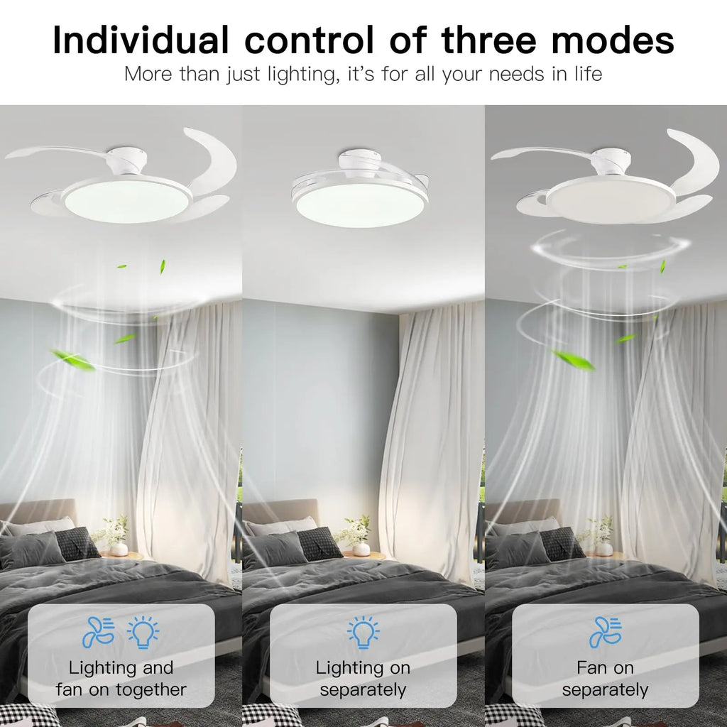 Ventilatore da soffitto silenzioso con pale retrattili e luce – dettaglio 1