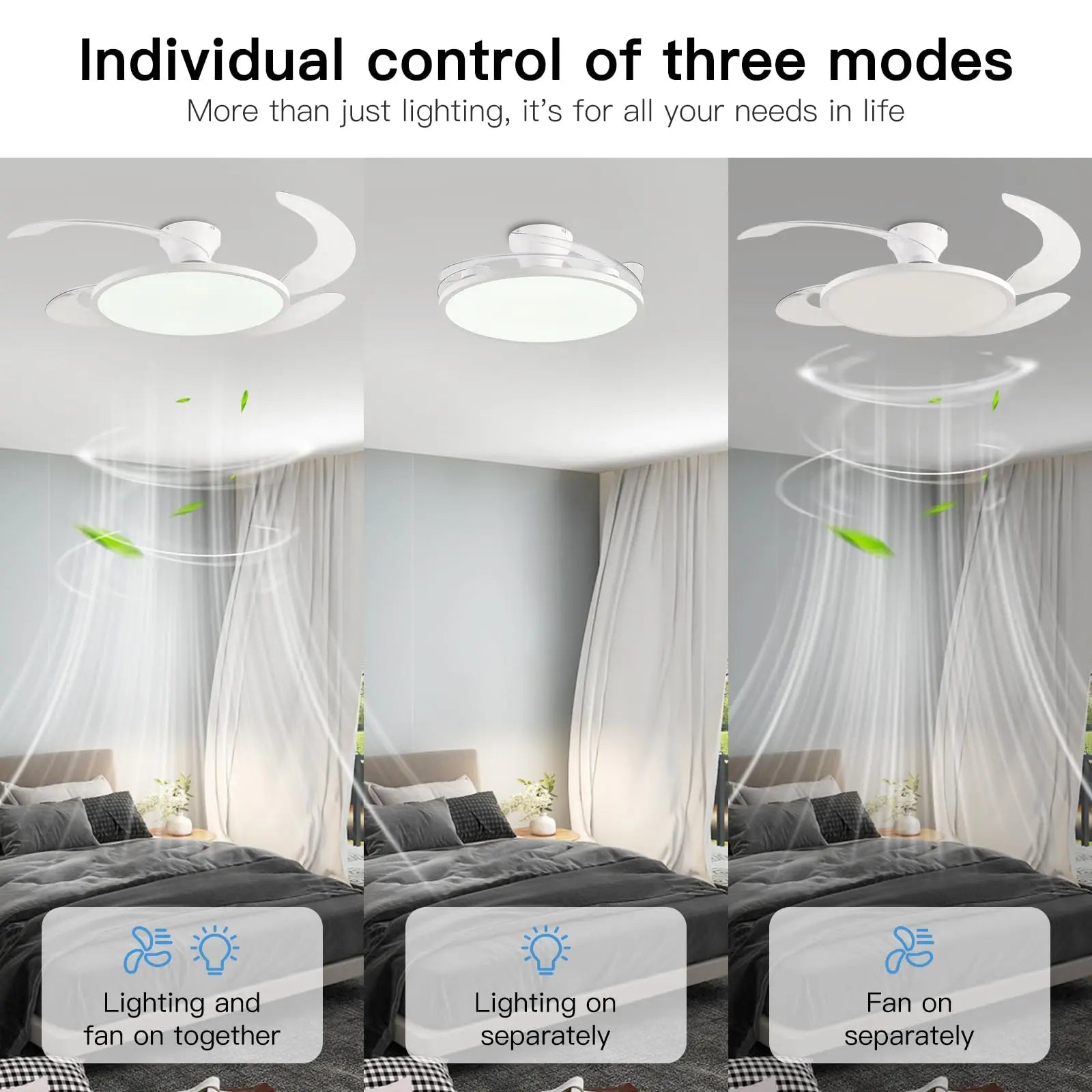 Ventilatore da soffitto silenzioso con pale retrattili e luce – dettaglio 1