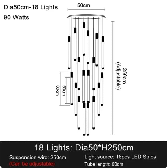 Lampadario LED per scale, 3, 5 o 8 luci, 3 finiture – dettaglio 13
