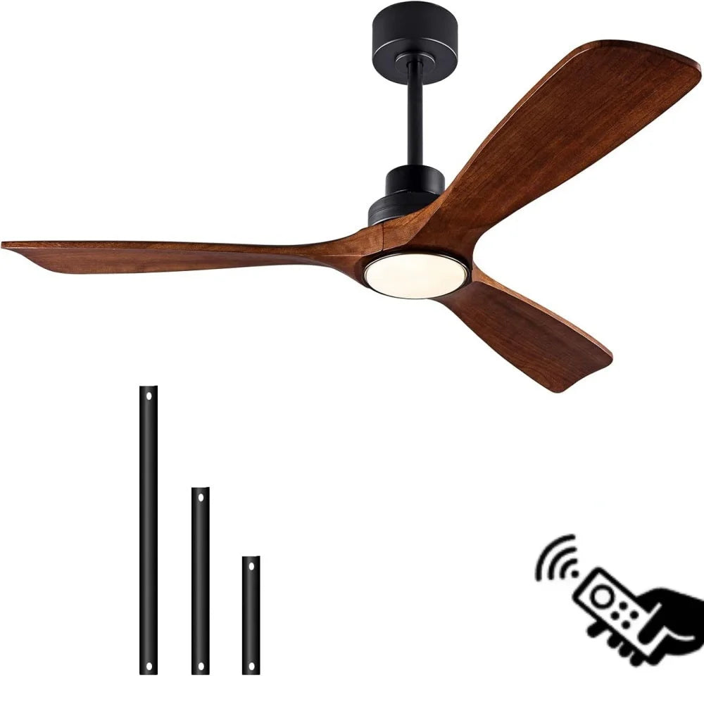 Ventilatore da Soffitto in Legno da 42/52/60 Pollici con Luci e Telecomando, Stile Industriale Vintage