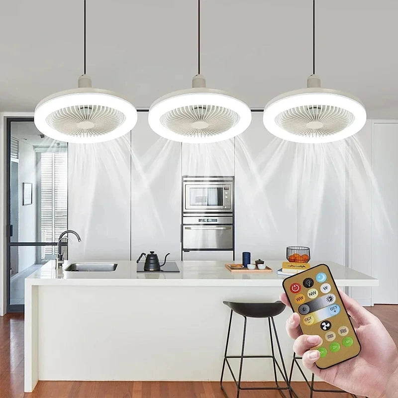 Ventilatore da soffitto intelligente 3 in 1 con telecomando, illuminazione e base di conversione E27