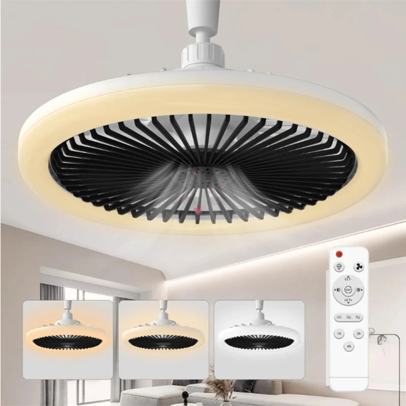 Ventilatore da Soffitto Moderno con Luce LED, Attacco E27, Telecomando, Decorazione per Interni, AC85-260V