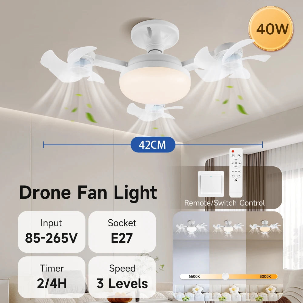 Ventilatore da Soffitto Moderno con Luce, Ventilatore Estivo con Lampada Dimmerabile, Lampadario Ventilatore – foto 7