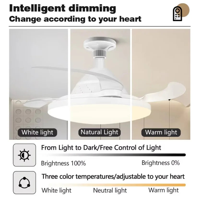 LED Nuovo Ventilatore da Soffitto Luce Lama Telescopica Invisibile E27 Silenzioso Vento Forte Telecomando – foto 6