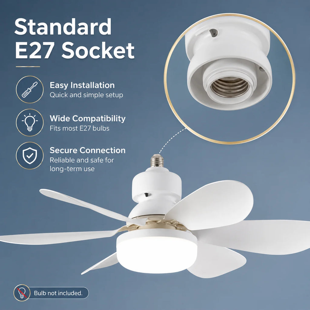 Ventilatore da Soffitto Silenzioso per Uso Domestico con Base E27, Dotato di Luce Notturna LED da 30W – foto 3