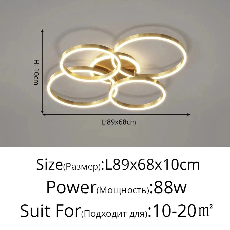 Lampadario Moderno a LED per Interni, Illuminazione a Soffitto per Soggiorno, Studio, Camera da Letto, Anelli – foto 8