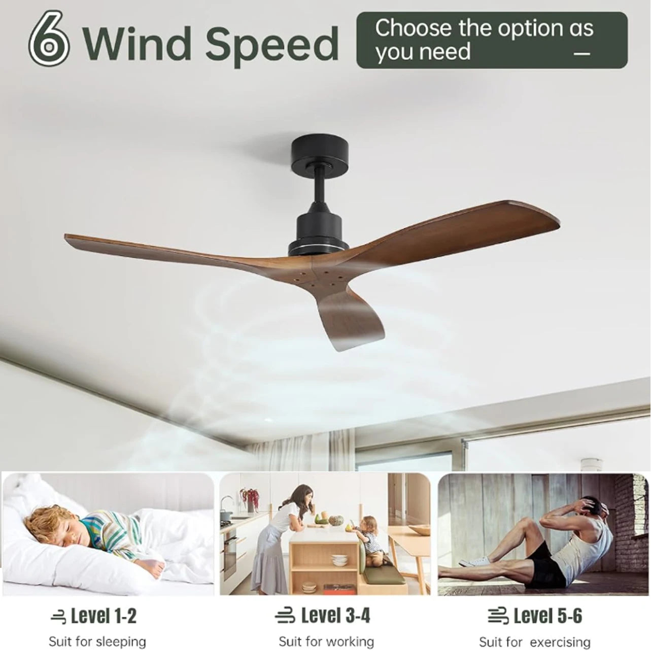 Ventilatore da soffitto da 52 pollici senza luce - Ventilatore elettrico da esterno con telecomando, 3 pale – foto 2