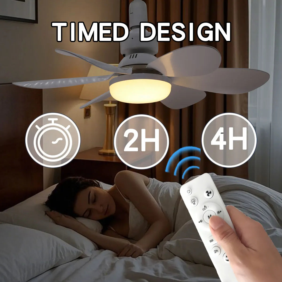 Ventilatore da soffitto 6 pale con luce LED E27 e timer – dettaglio 3