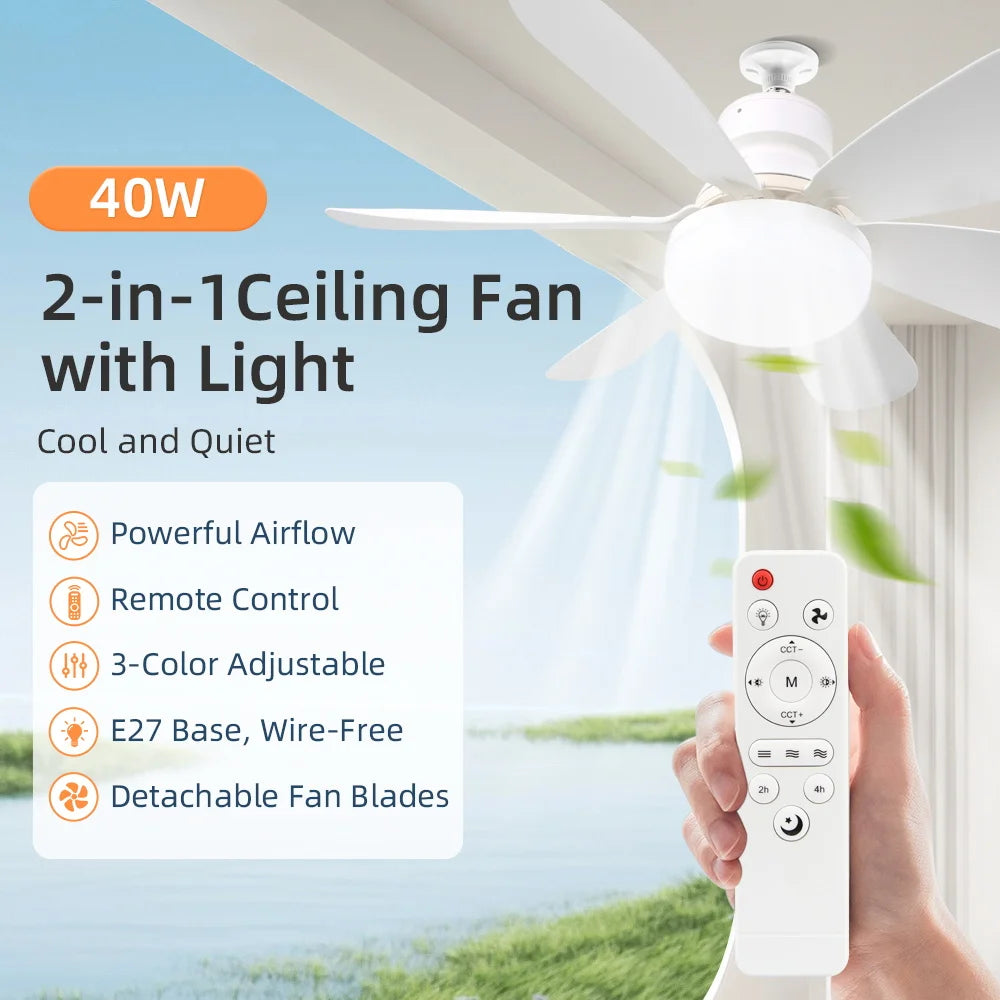 Ventilatore Plafoniera Telecomando Dimmerabile Ventilatore Da Soffitto A LED Con Luci E27 24W/30W/40W/80W Per – foto 3