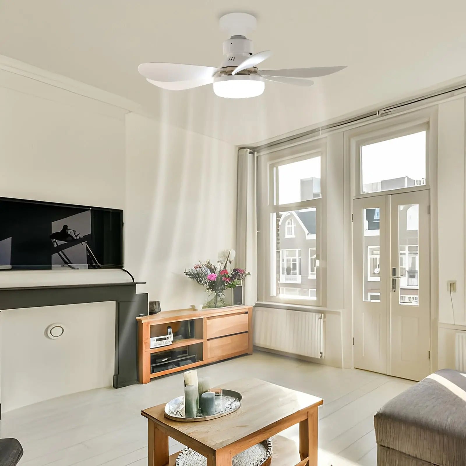 Ventilatore da soffitto moderno con luce LED da 52 cm, silenzioso, con telecomando, per camera, ufficio – foto 3