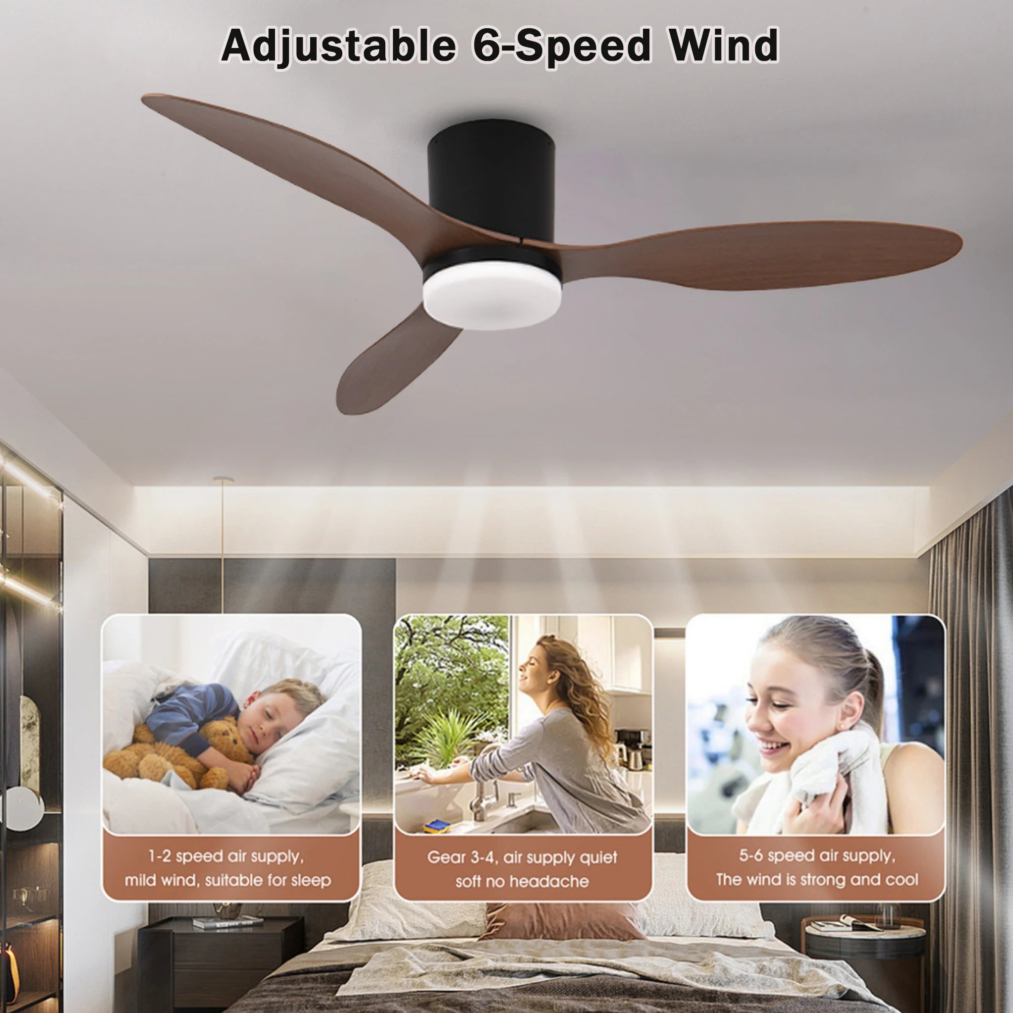 Ventilatore da soffitto moderno a basso profilo con motore DC, ventilatore da soffitto a incasso per interni – foto 4
