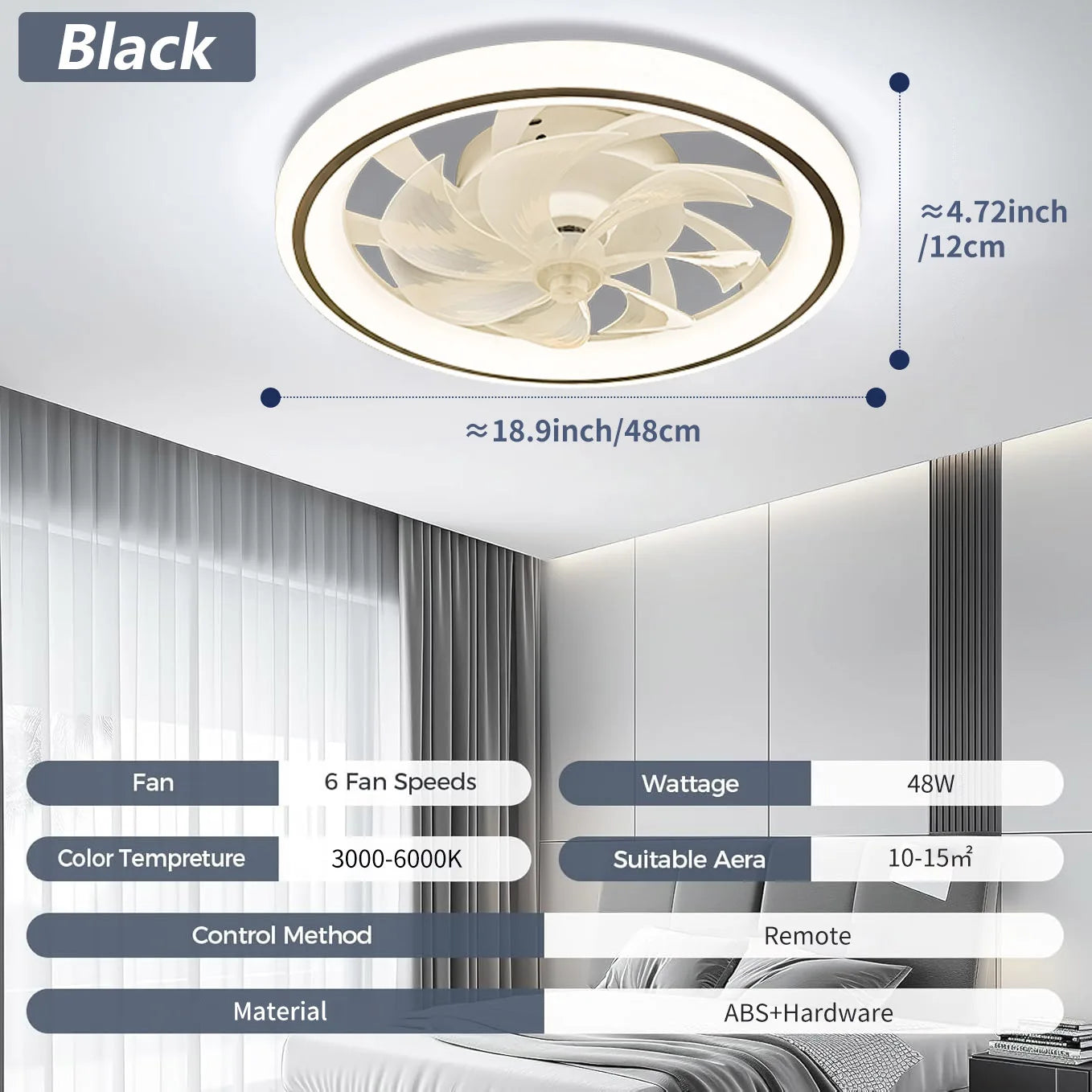 Ventilatore da soffitto moderno e sottile, ventilatore da soffitto silenzioso bianco, telecomando – foto 12