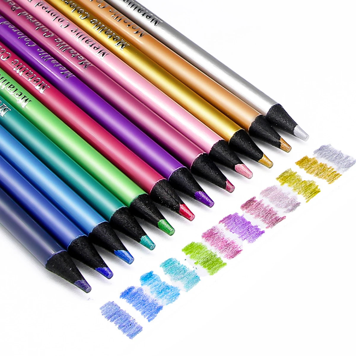 Matite colorate metallizzate, 12 colori con mina morbida 2B