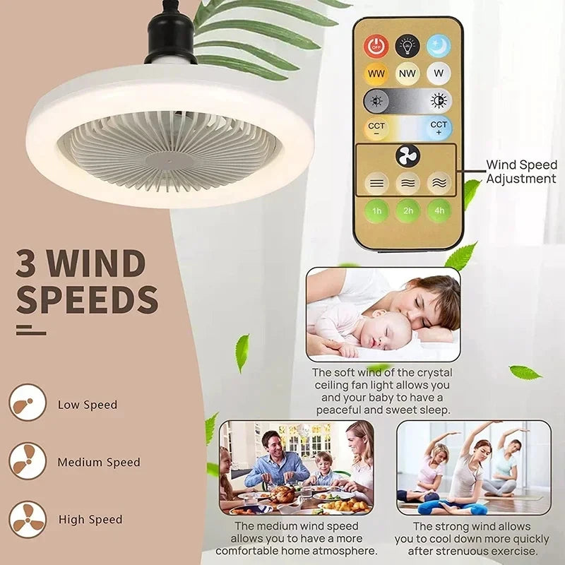 Ventilatore da soffitto intelligente 3 in 1 con telecomando, illuminazione e base di conversione E27 – foto 2