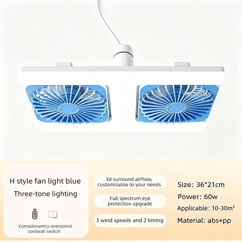 Ventilatore da soffitto a LED da 60W con telecomando, attacco E27, doppio ventilatore a basso profilo, adatto – foto 9