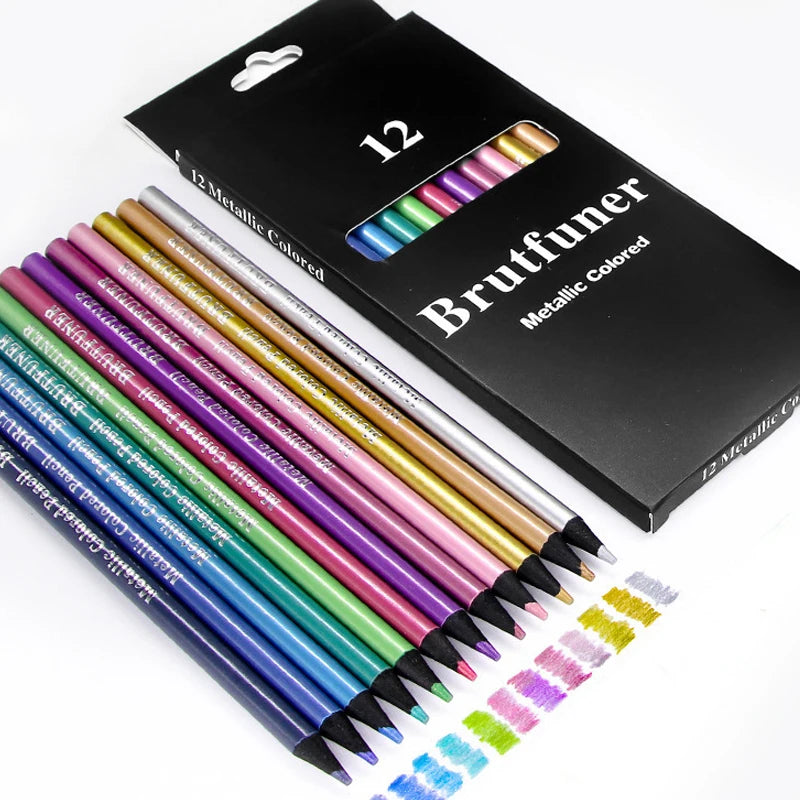 Matite colorate metallizzate, set da 12, mina morbida 2B