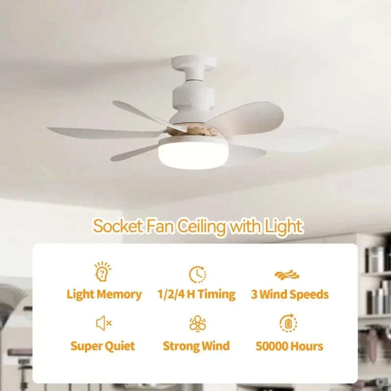 Ventilatore da soffitto 30W/40W con telecomando e luce LED, attacco E27, silenzioso e intelligente per camera – foto 4