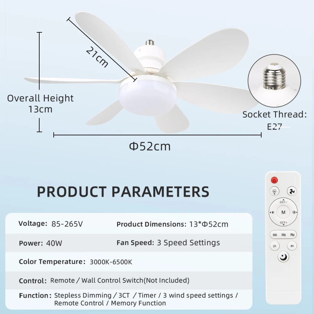 Ventilatore da soffitto NUOVO 2026 con luce E27, lampada da soffitto con telecomando 110V 220V, 3 colori – foto 7