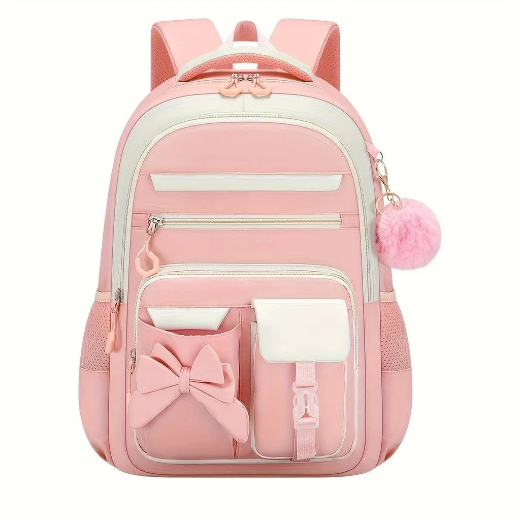 Zaino scolastico da bambina con fiocco e tasche multiple – foto 4