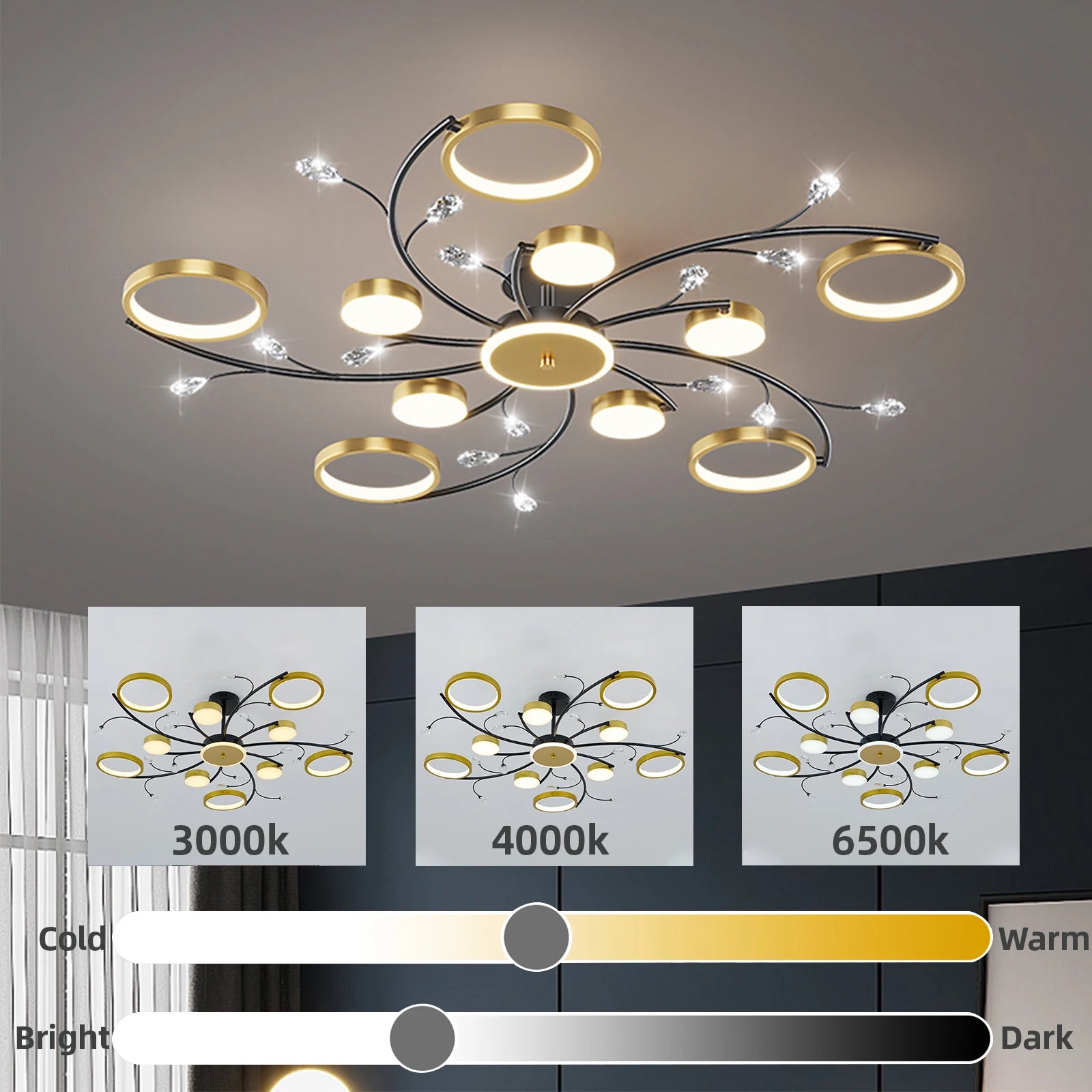 Lampadario di Lusso per Soffitto, Illuminazione Domestica, Decorazione in Cristallo, Lampada da Soffitto con – foto 3