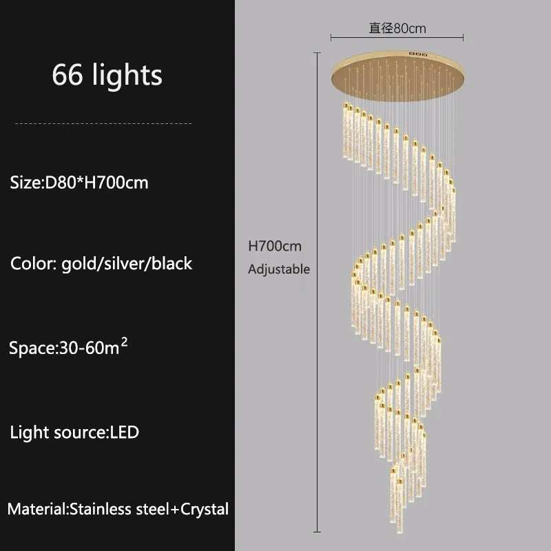Lampadari lunghi moderni in cristallo a LED Cucina di lusso Villa Soggiorno Lampada a sospensione Scale – foto 8