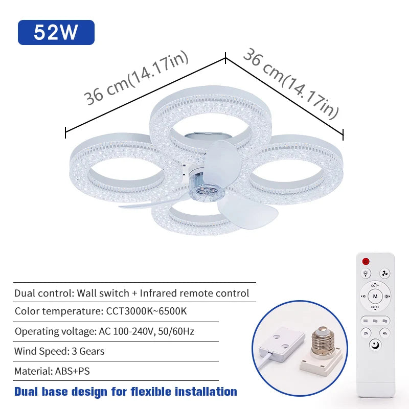 Ventilatore da Soffitto Moderno Silenzioso con Luce, Telecomando, LED Dimmerabile, Lampada Ventilatore in – foto 8
