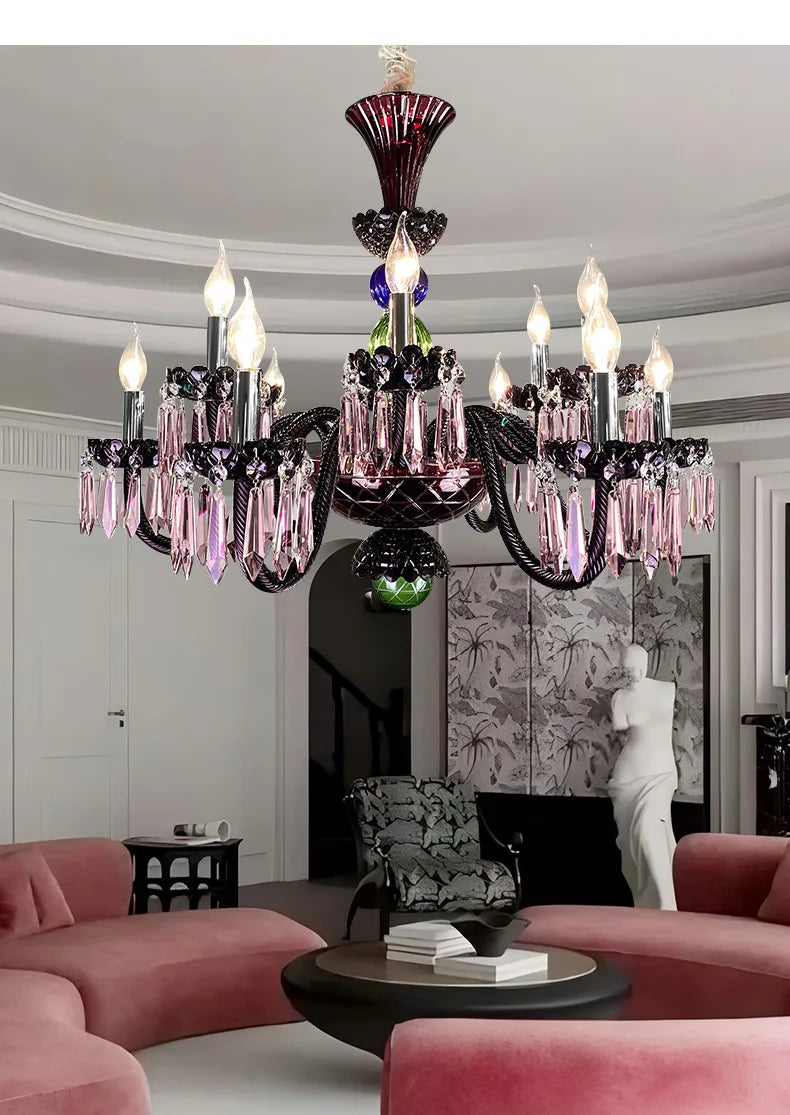 Lampadario in cristallo colorato a candela, 6 o 8 luci – dettaglio 2