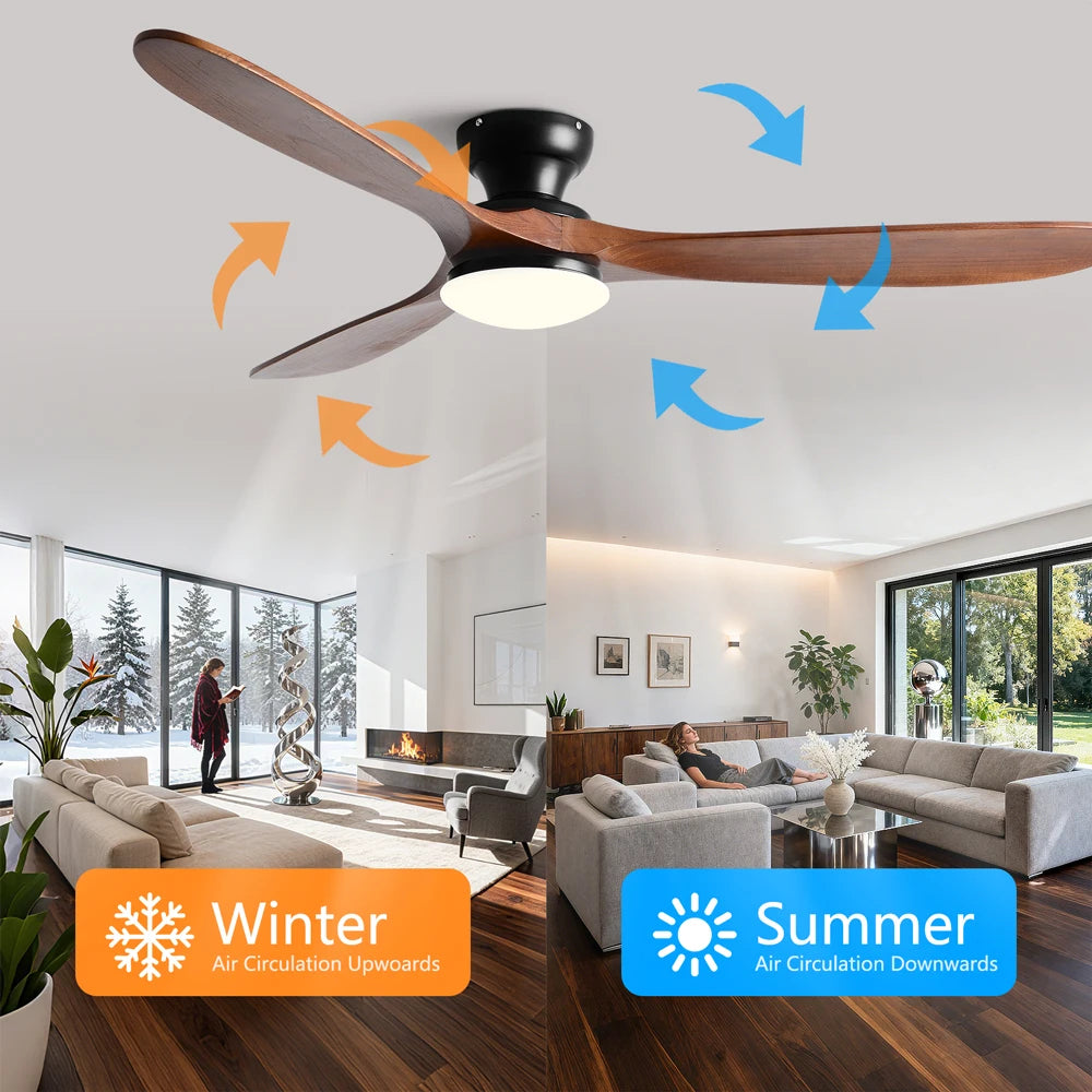 Ventilatore da Soffitto a Basso Profilo 36/42/52 Pollici con Luce LED e Telecomando, Pale in Legno Massello – foto 3