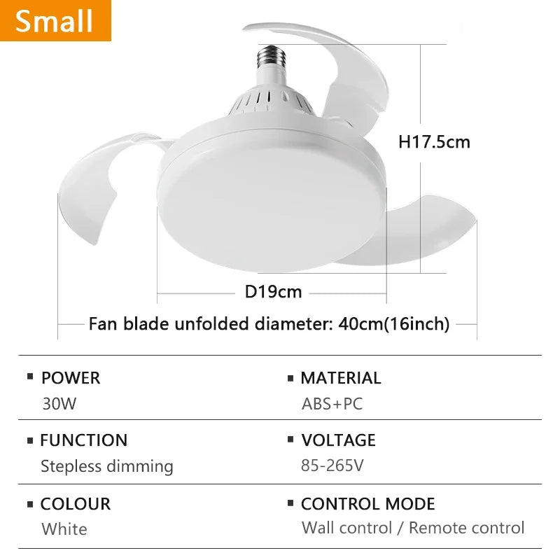 LED Nuovo Ventilatore da Soffitto Luce Lama Telescopica Invisibile E27 Silenzioso Vento Forte Telecomando – foto 8
