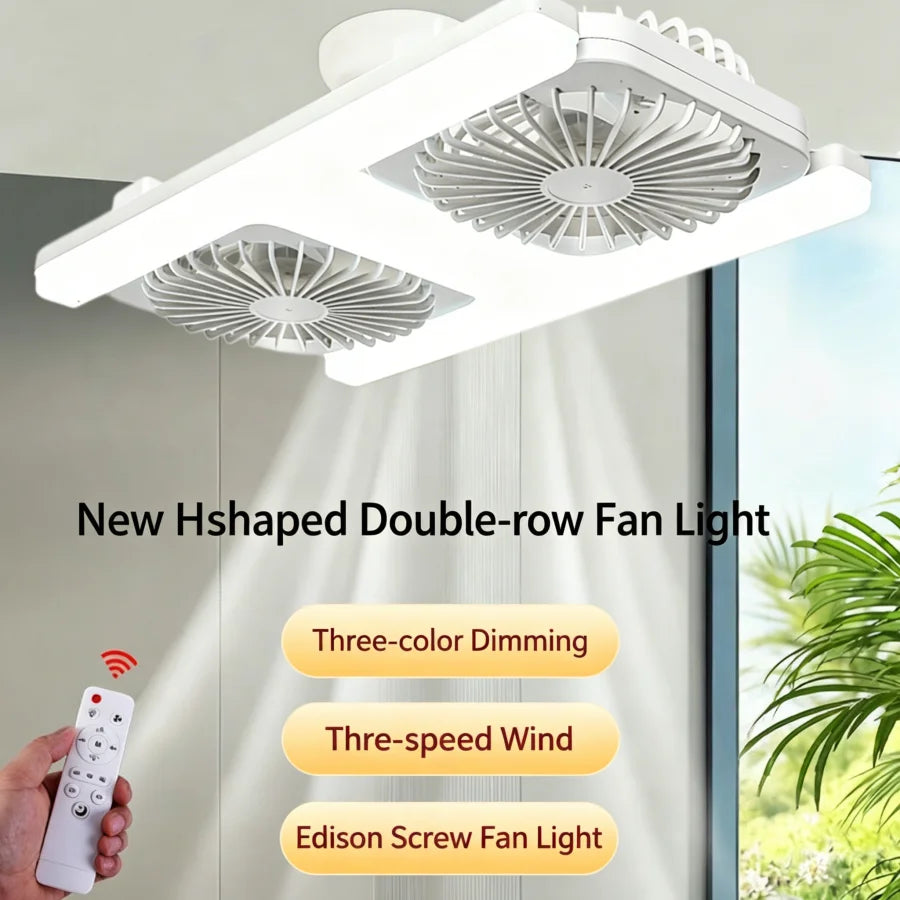 Ventilatore da soffitto a LED da 60W con telecomando, attacco E27, doppia ventola a basso profilo, adatto per