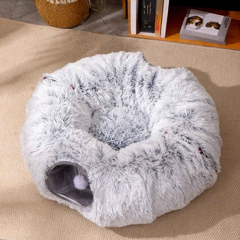 Cuccia a Tunnel Pieghevole in Peluche per Gatti