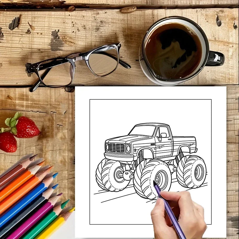 Libro da colorare antistress con camion giganti, 28 pagine – foto 4
