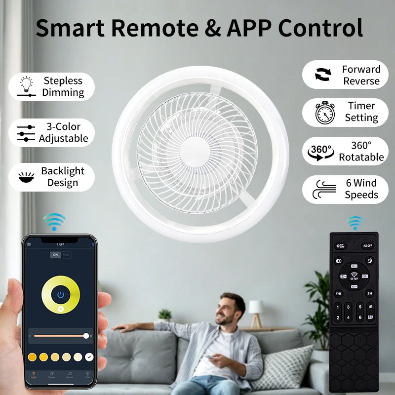 Ventilatore LED Intelligente con Luce a 360° ° Ventilatore da Soffitto Moderno a 6 Velocità con Luci – foto 2