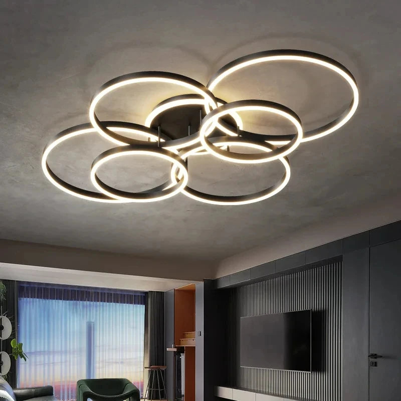 Lampadario Moderno a LED per Interni, Illuminazione a Soffitto per Soggiorno, Studio, Camera da Letto, Anelli