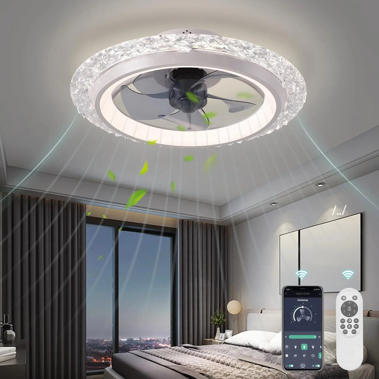Ventilatore da soffitto con luce moderna dimmerabile telecomando ventilatori da soffitto soggiorno AC – foto 12