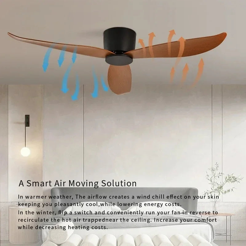 Ventilatore da soffitto moderno senza luci, motore DC, per soffitti bassi, con telecomando, ventilatore – foto 2