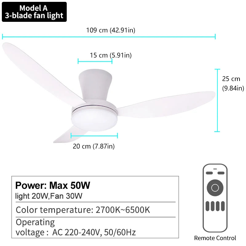 Ventilatore da soffitto 42,9 pollici con luce LED e motore DC – dettaglio 6