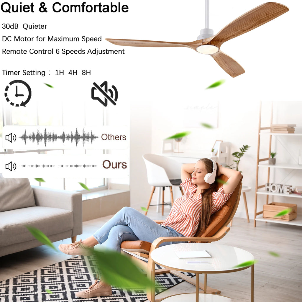42 52 Ventilatore da soffitto in legno naturale da 60 pollici con luci Telecomando Silenzioso Motore DC – foto 4