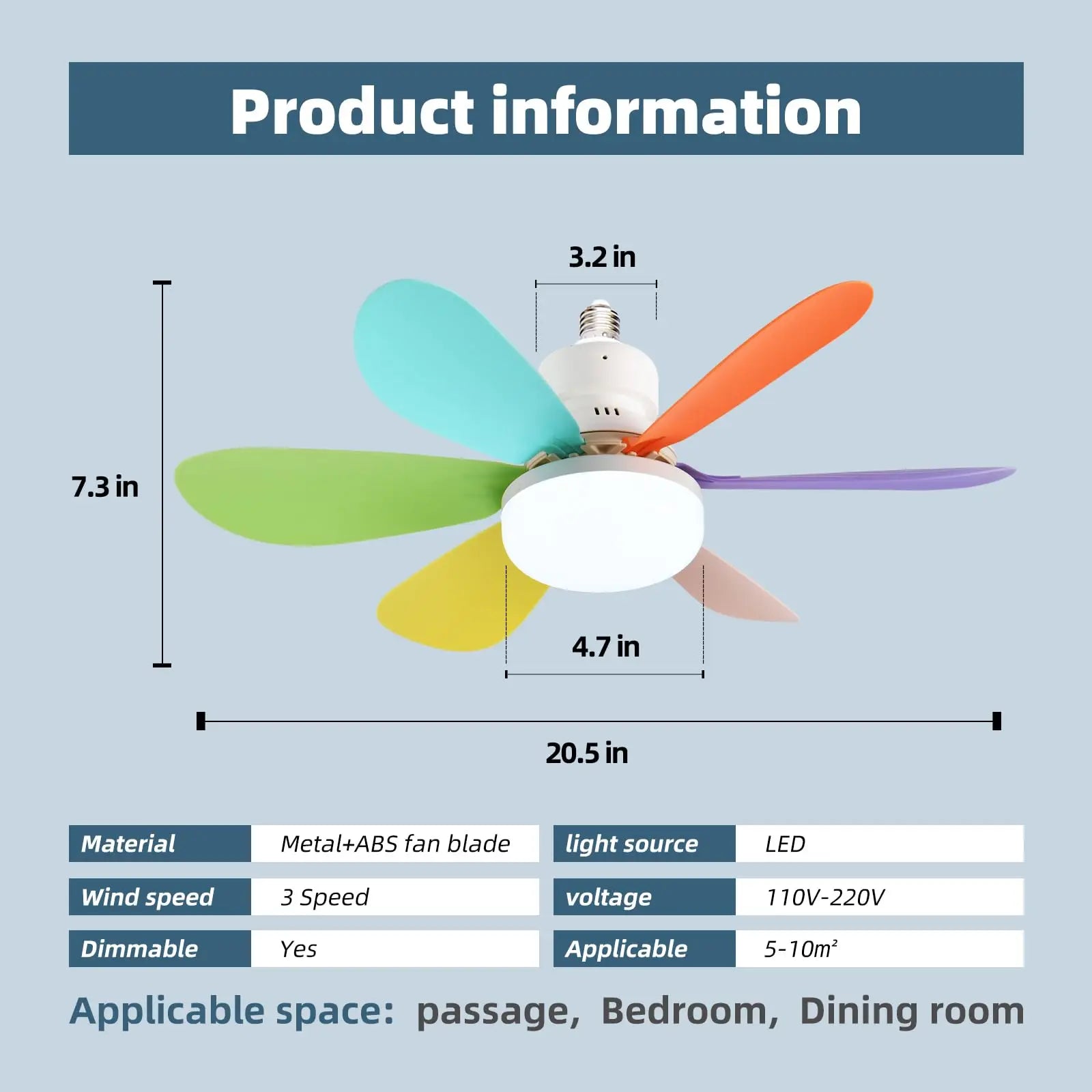 Ventilatore da soffitto moderno con luce LED da 52 cm, silenzioso, con telecomando, per camera, ufficio – foto 7