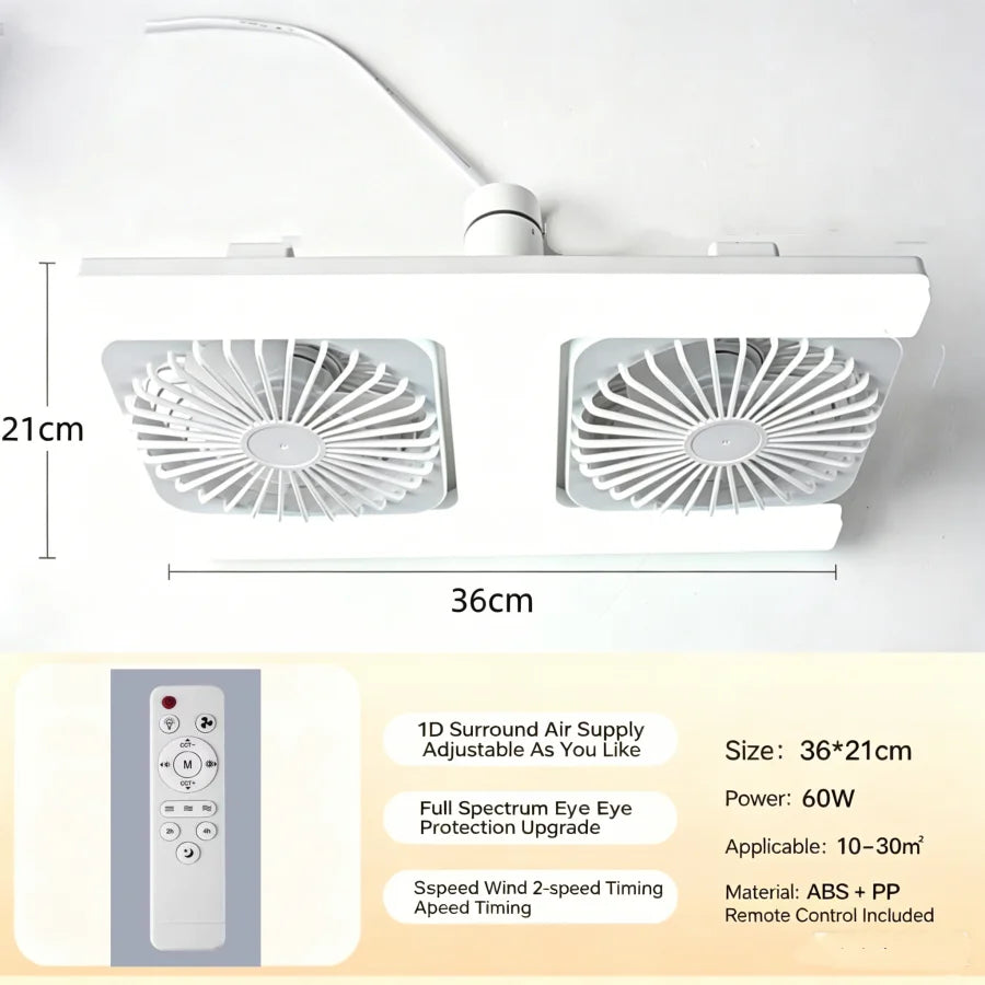 Ventilatore da soffitto a LED da 60W con telecomando, attacco E27, doppia ventola a basso profilo, adatto per – foto 6